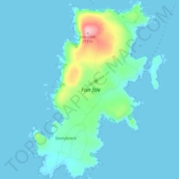 Mapa topográfico Fair Isle, altitud, relieve