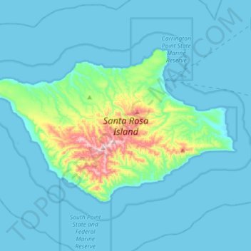 Mapa topográfico Santa Rosa Island, altitud, relieve