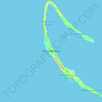Mapa topográfico Pulau Maratua, altitud, relieve