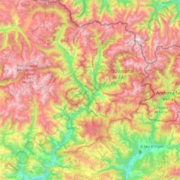 Mapa topográfico Pallars-Supérieur, altitud, relieve