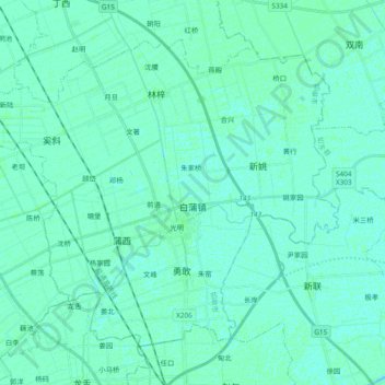 Mapa topográfico 白蒲镇, altitud, relieve