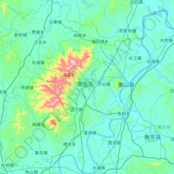 Mapa topográfico 衡山县, altitud, relieve