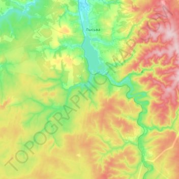 Mapa topográfico Лысьва, altitud, relieve