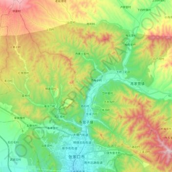 Mapa topográfico 东窑子镇, altitud, relieve