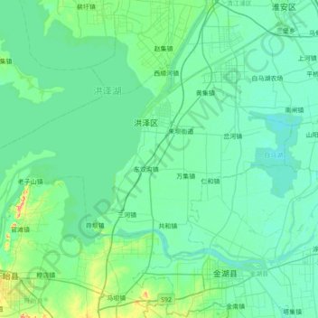 Mapa topográfico 洪泽区, altitud, relieve