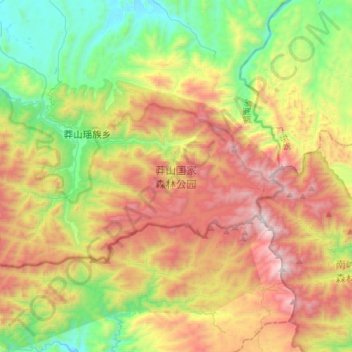 Mapa topográfico 莽山国家森林公园, altitud, relieve