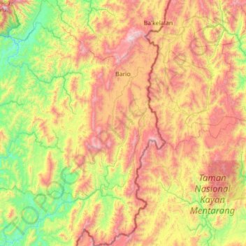 Mapa topográfico Bario, altitud, relieve