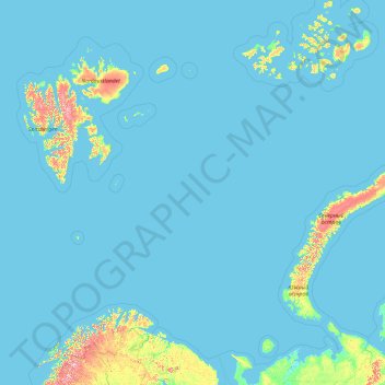 Mapa topográfico Mar de Barents, altitud, relieve