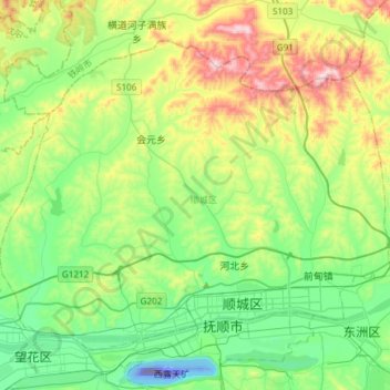 Mapa topográfico 顺城区, altitud, relieve