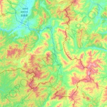 Mapa topográfico 磨憨镇, altitud, relieve