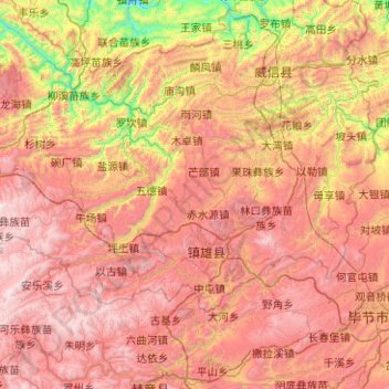 Mapa topográfico 镇雄县, altitud, relieve