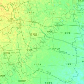 Mapa topográfico 香河县, altitud, relieve