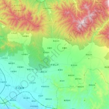 Mapa topográfico 东望山乡, altitud, relieve