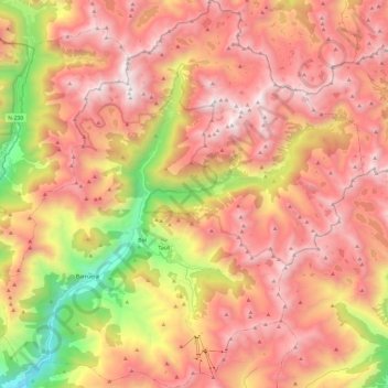 Mapa topográfico la Vall de Boí, altitud, relieve