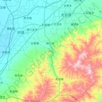 Mapa topográfico 祁县, altitud, relieve
