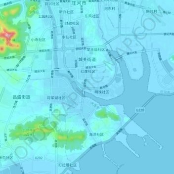 Mapa topográfico 城关街道, altitud, relieve