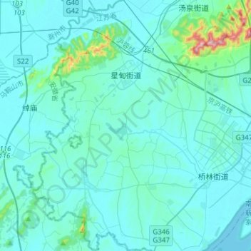 Mapa topográfico 星甸街道, altitud, relieve