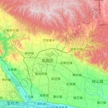 Mapa topográfico 凤翔区, altitud, relieve