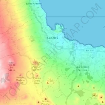 Mapa topográfico Capelas, altitud, relieve