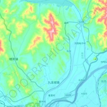 Mapa topográfico 九连城镇, altitud, relieve