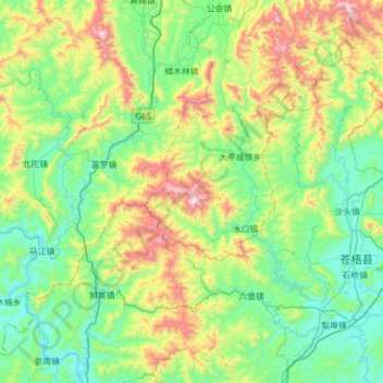 Mapa topográfico 大桂山, altitud, relieve