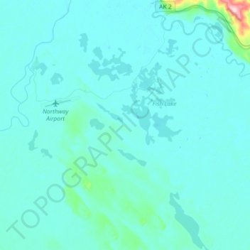 Mapa topográfico Northway, altitud, relieve