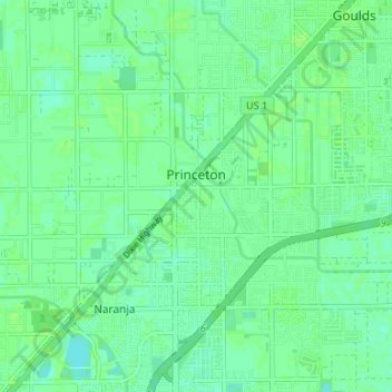 Mapa topográfico Princeton, altitud, relieve