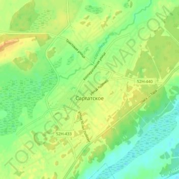 Mapa topográfico Саргатское, altitud, relieve