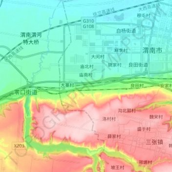 Mapa topográfico 零河, altitud, relieve