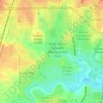 Mapa topográfico Mary Moore Searight zMetropolitan Park, altitud, relieve