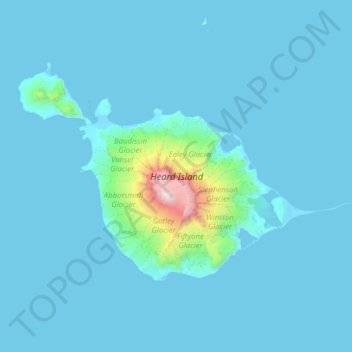 Mapa topográfico Heard Island, altitud, relieve