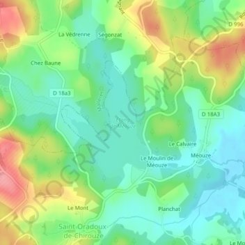 Mapa topográfico Étang de Méouze, altitud, relieve