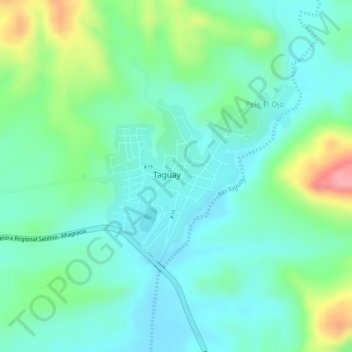 Mapa topográfico Taguay, altitud, relieve