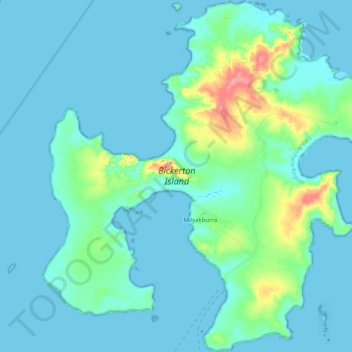 Mapa topográfico Bickerton Island, altitud, relieve