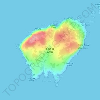 Mapa topográfico Calf of Man, altitud, relieve