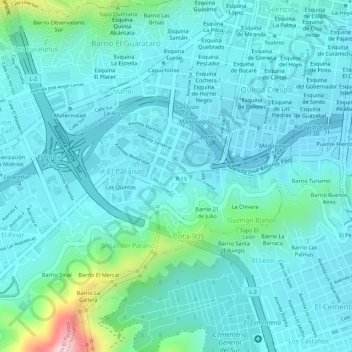Mapa topográfico Plaza Madariaga, altitud, relieve