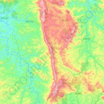 Mapa topográfico Serra da Moeda, altitud, relieve