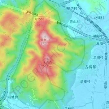 Mapa topográfico 董奉山国家森林公园, altitud, relieve