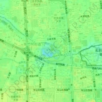 Mapa topográfico 紫竹院公园, altitud, relieve