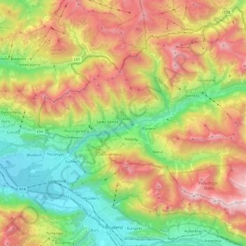 Mapa topográfico Großes Walsertal, altitud, relieve