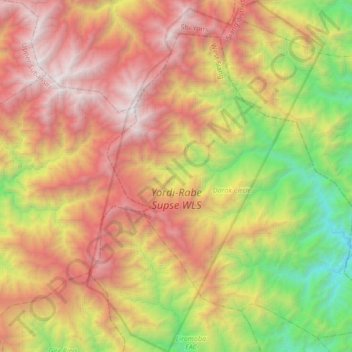 Mapa topográfico Yordi-Rabe Supse WLS, altitud, relieve