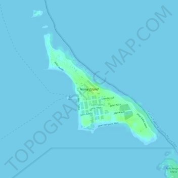 Mapa topográfico Home Island, altitud, relieve
