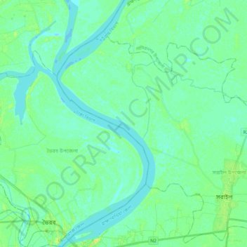 Mapa topográfico মেঘনা নদী, altitud, relieve