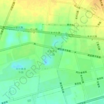 Mapa topográfico 成吉思汗公园, altitud, relieve