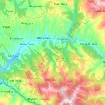 Mapa topográfico Пчиња, altitud, relieve