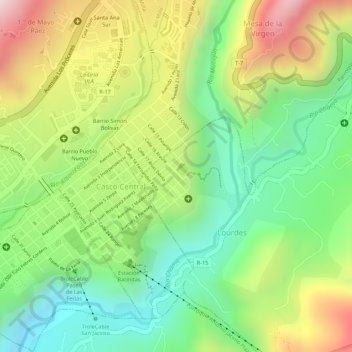 Mapa topográfico Plaza Belén, altitud, relieve