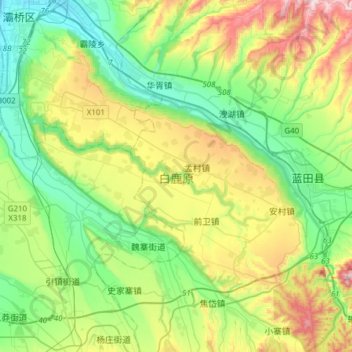 Mapa topográfico 白鹿原, altitud, relieve