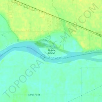 Mapa topográfico Snake River, altitud, relieve
