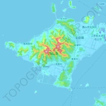Mapa topográfico 西山岛, altitud, relieve