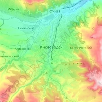 Mapa topográfico Кисловодск, altitud, relieve